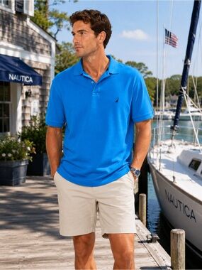 Nautica Polo Shirt Men’s XL Blue Classic Fit Short Sleeve Logo Coastal Preppy